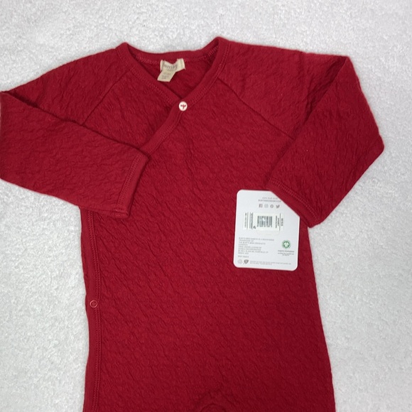 Burts bees organic cotton red full side snap long sleeve jumpsuit 12m - Picture 2 of 9